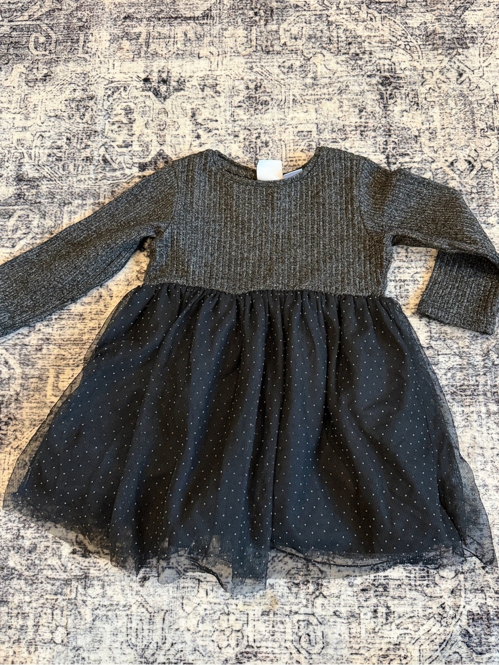 Zara Black & Charcoal Gray Knit Bodice Tulle Dress